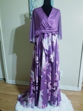 Women's Purple Floral Surplice Maxi Dress